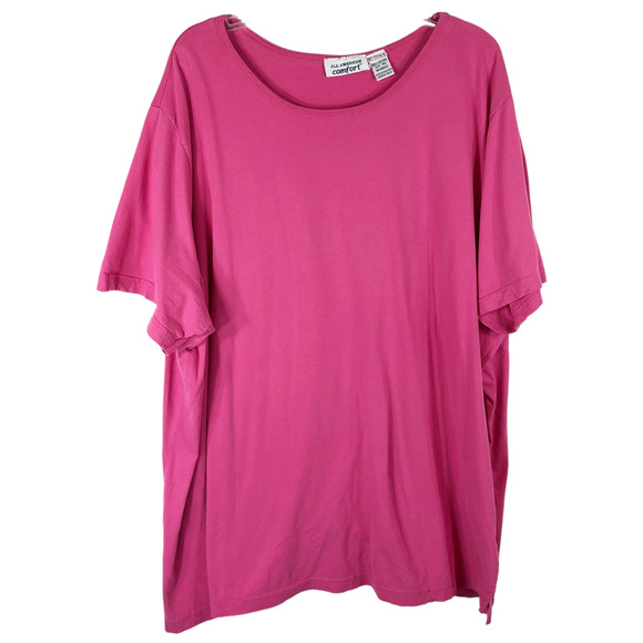 All American Comfort Plus Size 4X Top Pink Short Sleeve Scoop‎ Neck Cotton 1465 - Picture 1 of 5